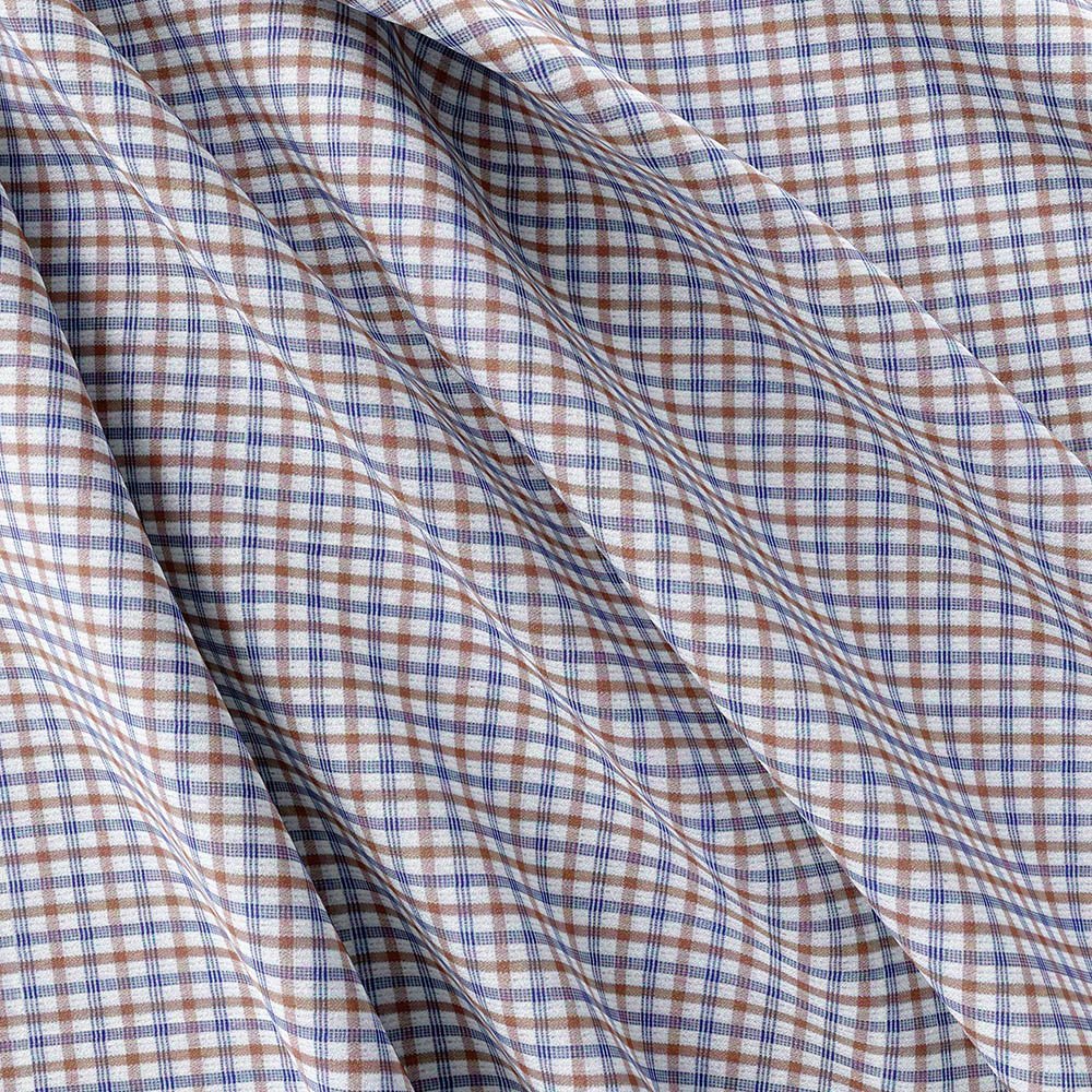 Brown Blue & White Small Check Shirt Fabrics 999-270 - Image 5