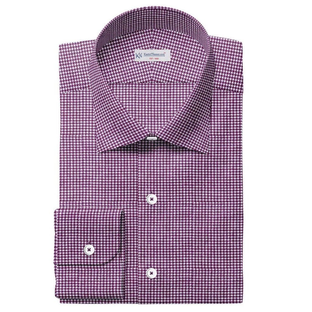 Plum & White Small Houndstooth Check Winter Shirt Fabric 999-370