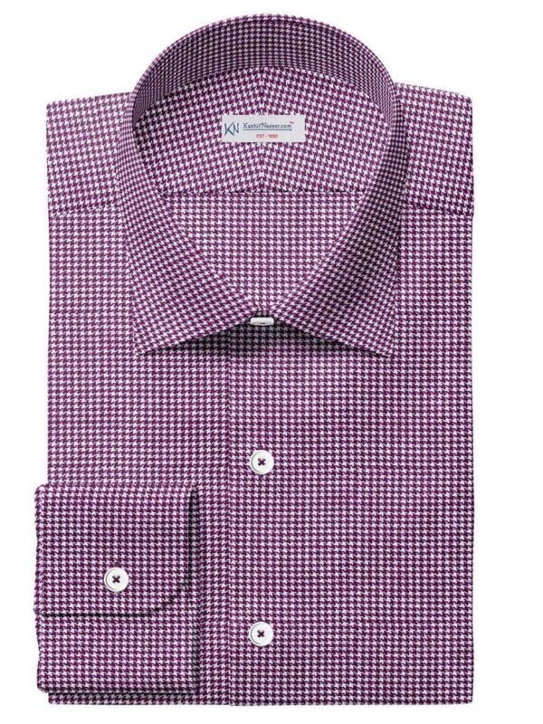 Plum & White Small Houndstooth Check Winter Shirt Fabric 999-370