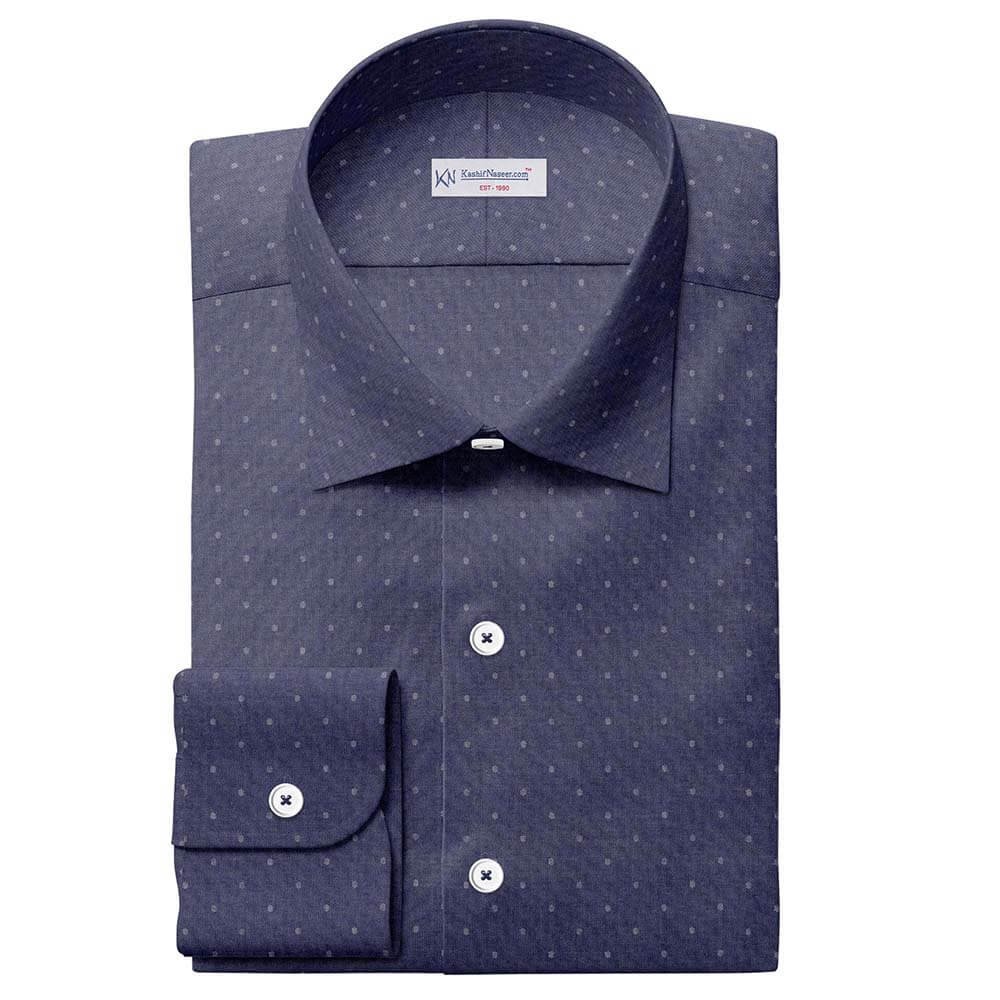 Jeans Blue Polka Self Dobby Shirt 999-393