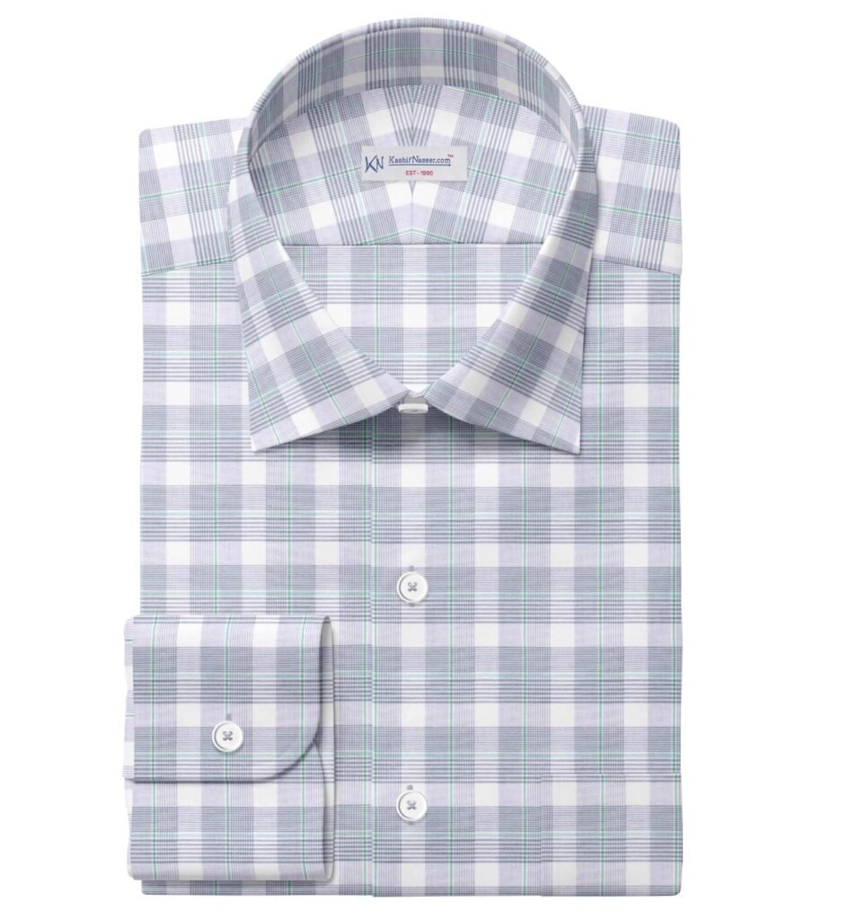 Silver & White Casual Check Shirt Fabric 999-417