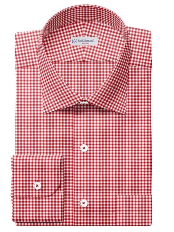 Maroon & White Small Gingham Check Shirt Fabrics 999-427