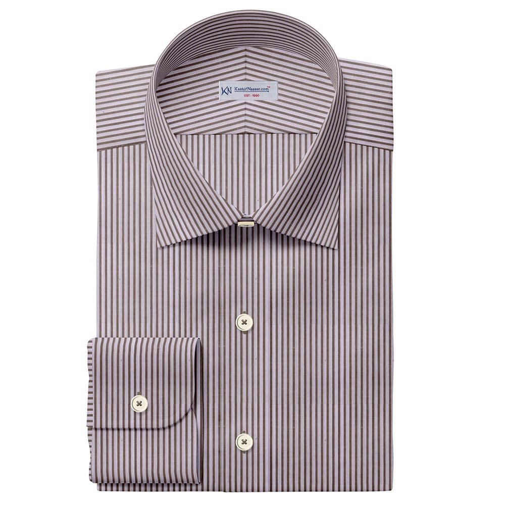 Brown & White Narrow Strips Shirt Fabrics 999-468