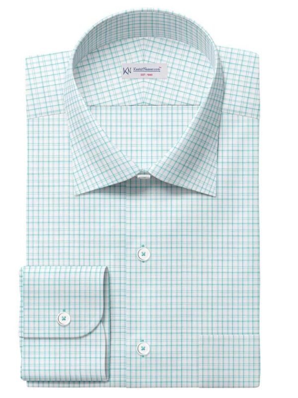 Light Ferozi & White Small Fashion Check Shirt Fabrics 999-481
