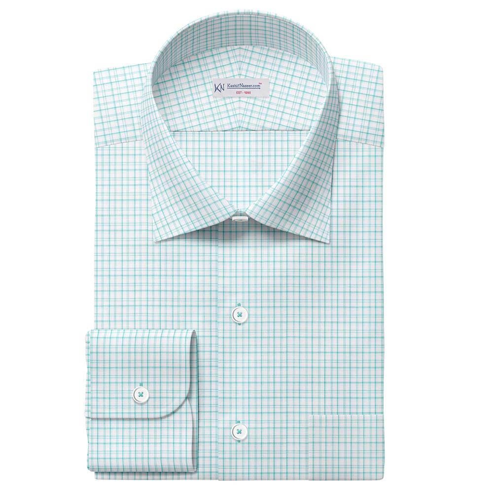 Light Ferozi & White Small Fashion Check Shirt Fabrics 999-481