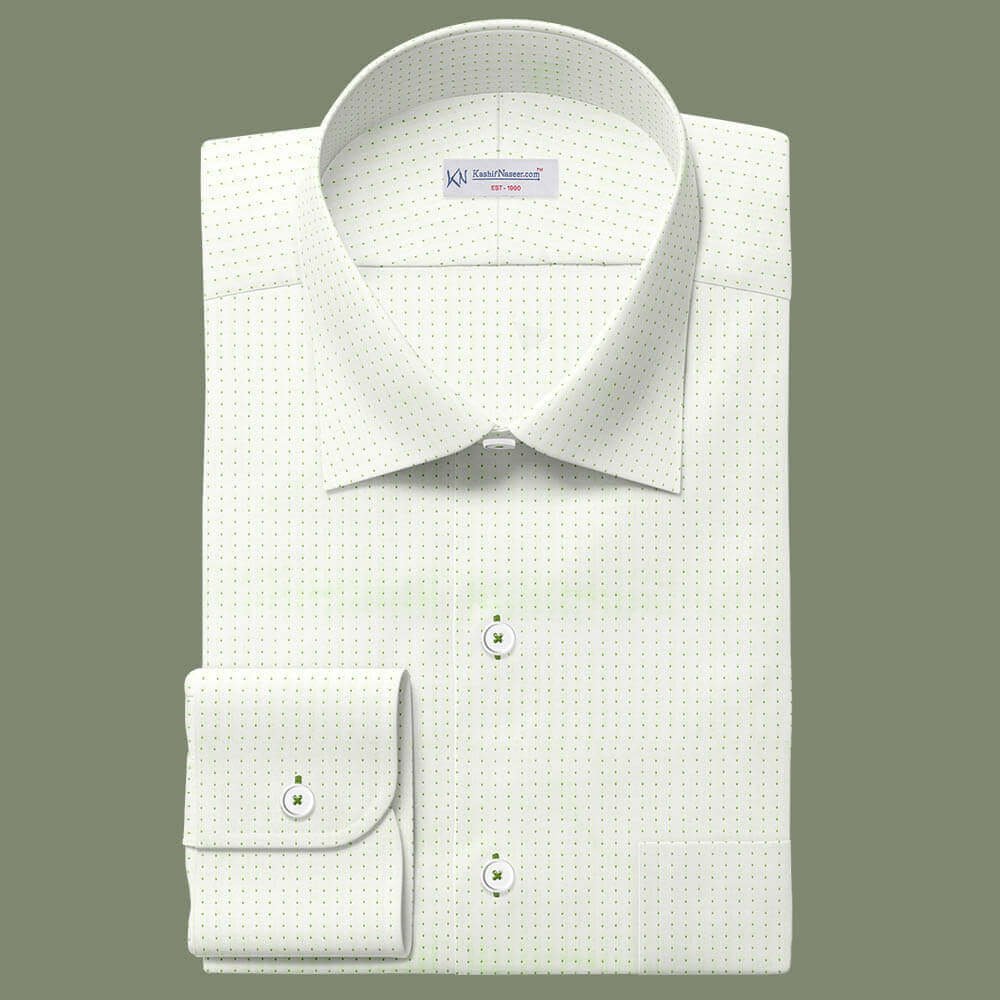 Green Embroided Dots On White Shirt 999-618