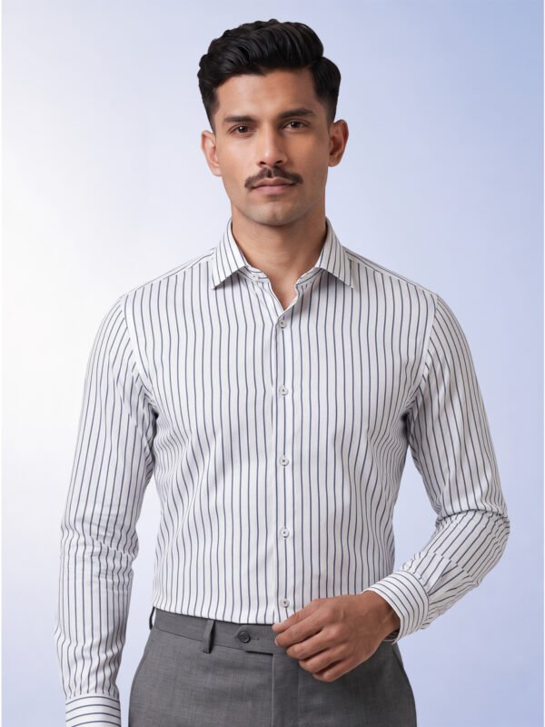 Charcoal & White Urdu Strips Pima Cotton Shirt Fabrics