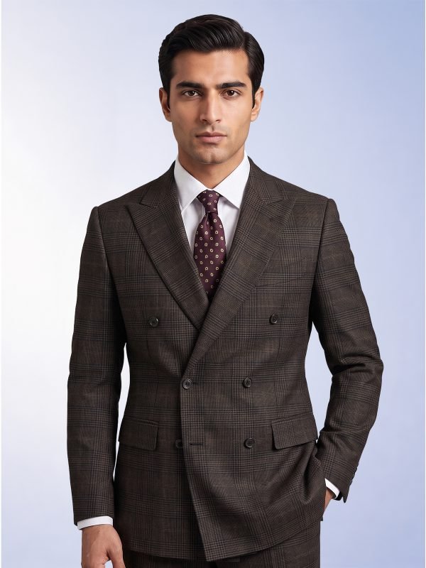Brown Check Merino Wool Suit Fabrics