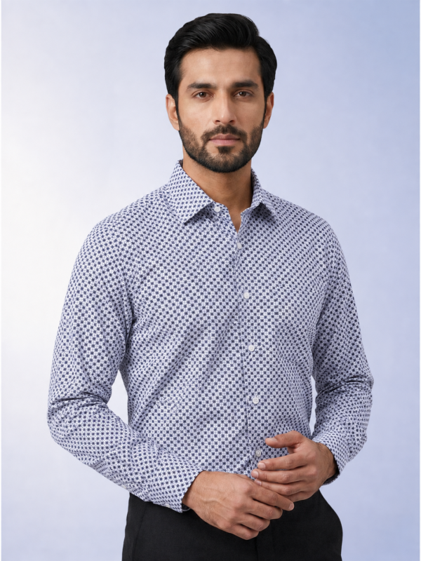 Blackish Blue & White Printed Shirt Fabric 333-100