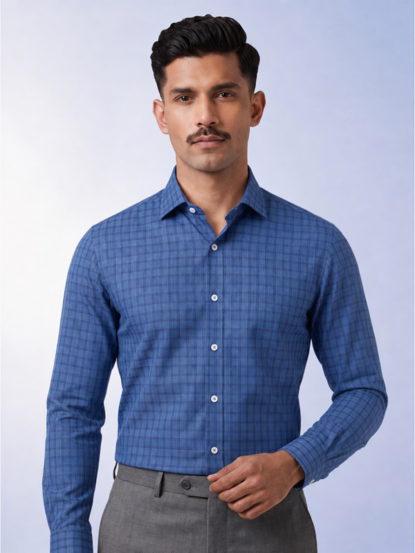 Blue Fashion Casual Check Pima Cotton Shirt Fabrics 730-269