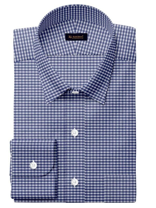 Gingham Blue Small Check Shirt Fabric 555-83