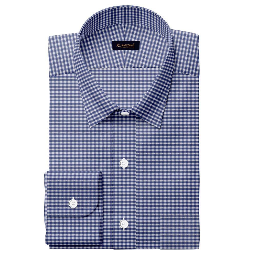 Gingham Blue Small Check Shirt Fabric 555-83