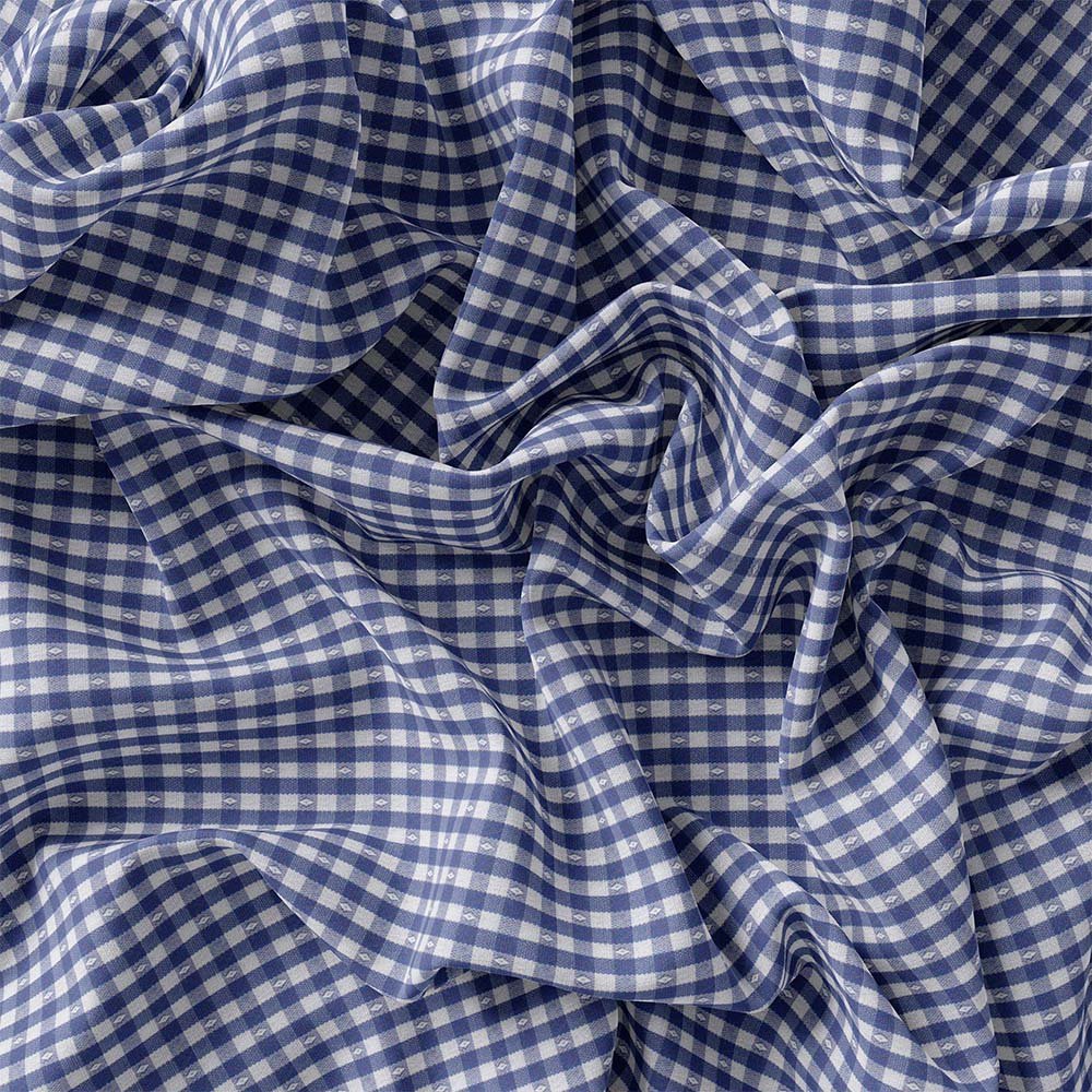 Gingham Blue Small Check Shirt Fabric 555-83 - Image 3