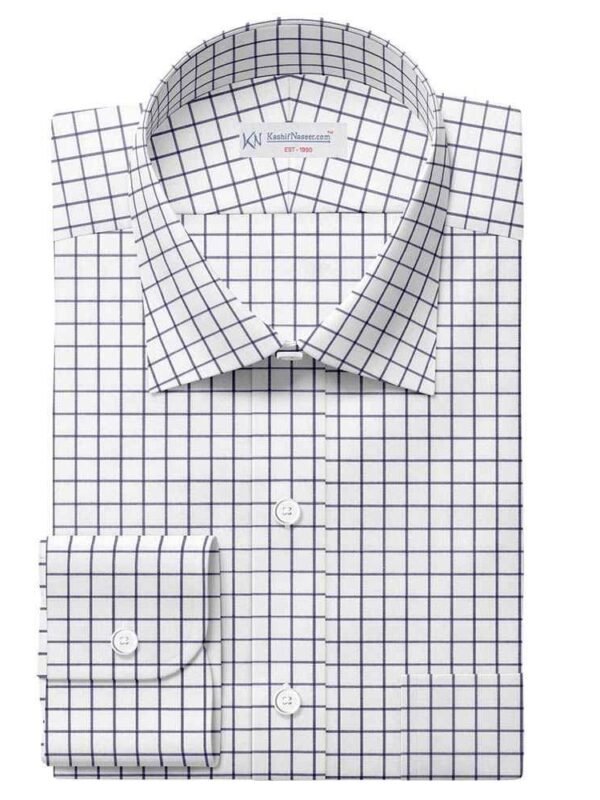 White & Blue Check Shirt Fabric 666-145
