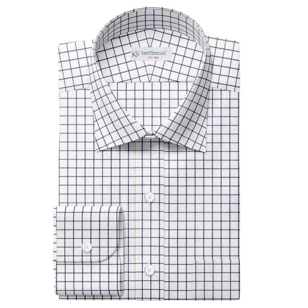 White & Blue Check Shirt Fabric 666-145