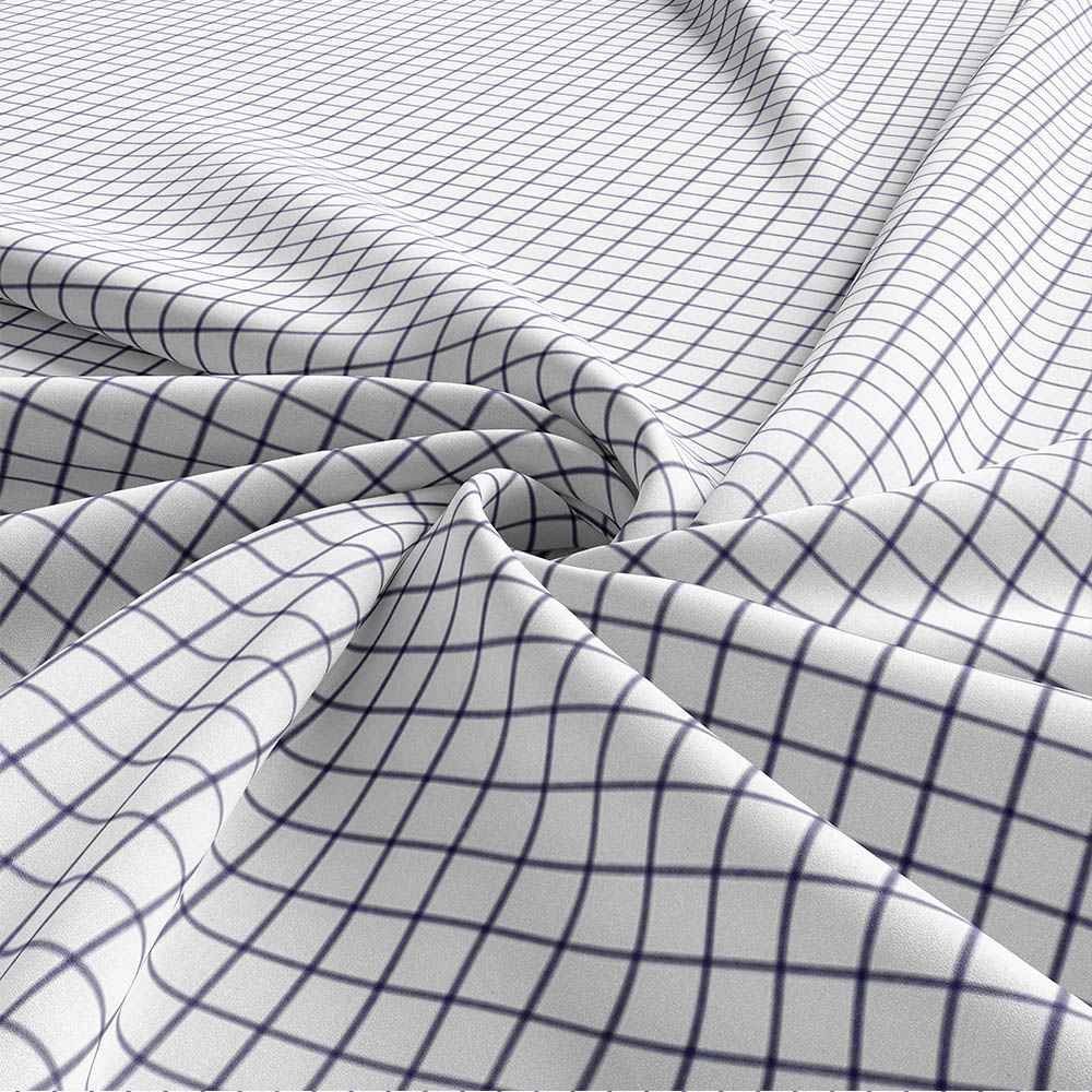 White & Blue Check Shirt Fabric 666-145 - Image 5