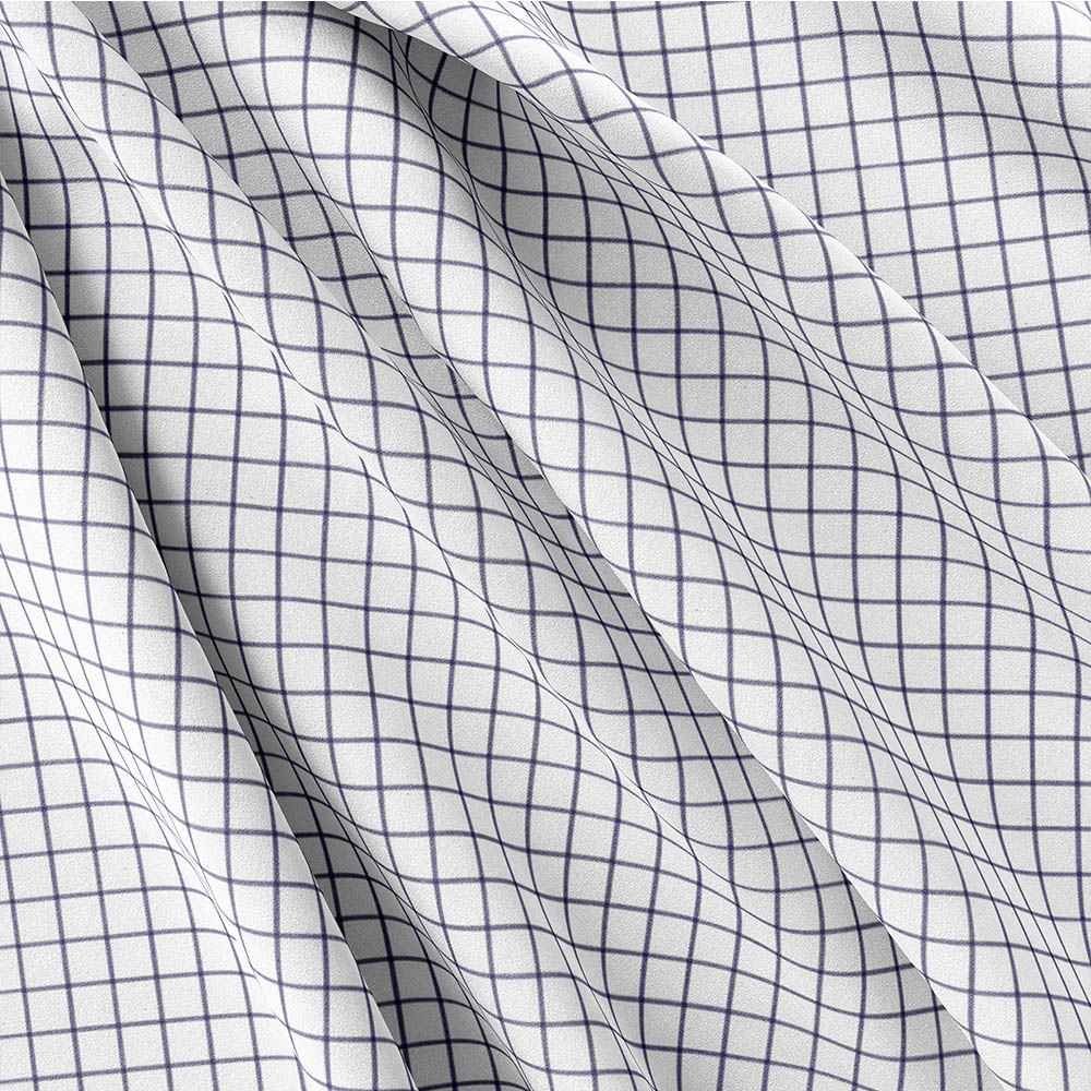 White & Blue Check Shirt Fabric 666-145 - Image 3
